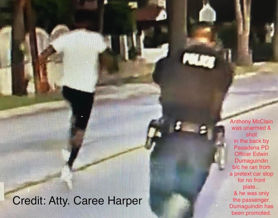 Harper4Judge's tweet photo. Today would have been #AnthonyMcClain’s 35th birthday. Ask @LADAOffice @GeorgeGascon to charge @PasadenaPD Ofc Edwin #Dumaguindin w/ 149PC. Only 145 days left.
#PasadenaPD should be under consent decree.
#SayHisName #SB715 Remember #KendrecMcDade. https://t.co/B5YMad3FzQ