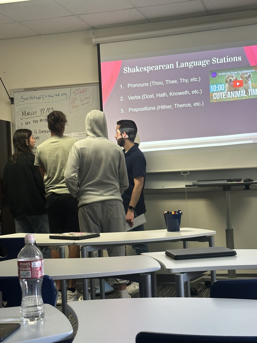 KiaraMHenderson's tweet image. English 1 students collaborating with each other and their teacher to practice Elizabethan English as an intro to their Shakespeare unit! 🎭

Dost thou see the king? 🤨👑

#TitansLearn #TitanNation @Cen10titans