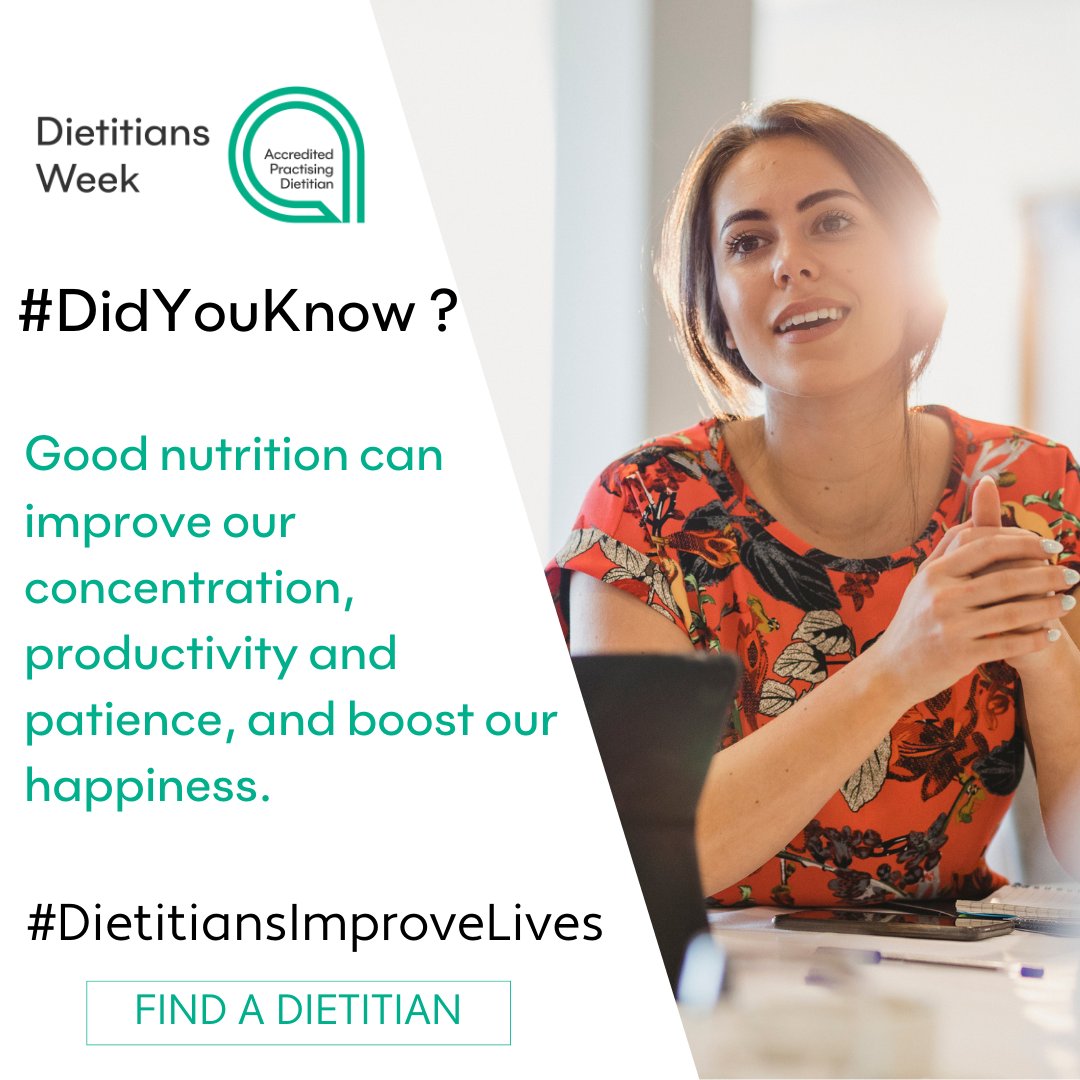 SportsDietAust's tweet photo. #DidYouKnow? Healthy eating can help you perform at your job better?
Many industries and corporations hire Accredited Sports Dietitians to drive great taste, great health and great fuel for our minds! Good health and wellbeing means happy work and happy life.

@dietitiansaus https://t.co/ztJfluQQ8M