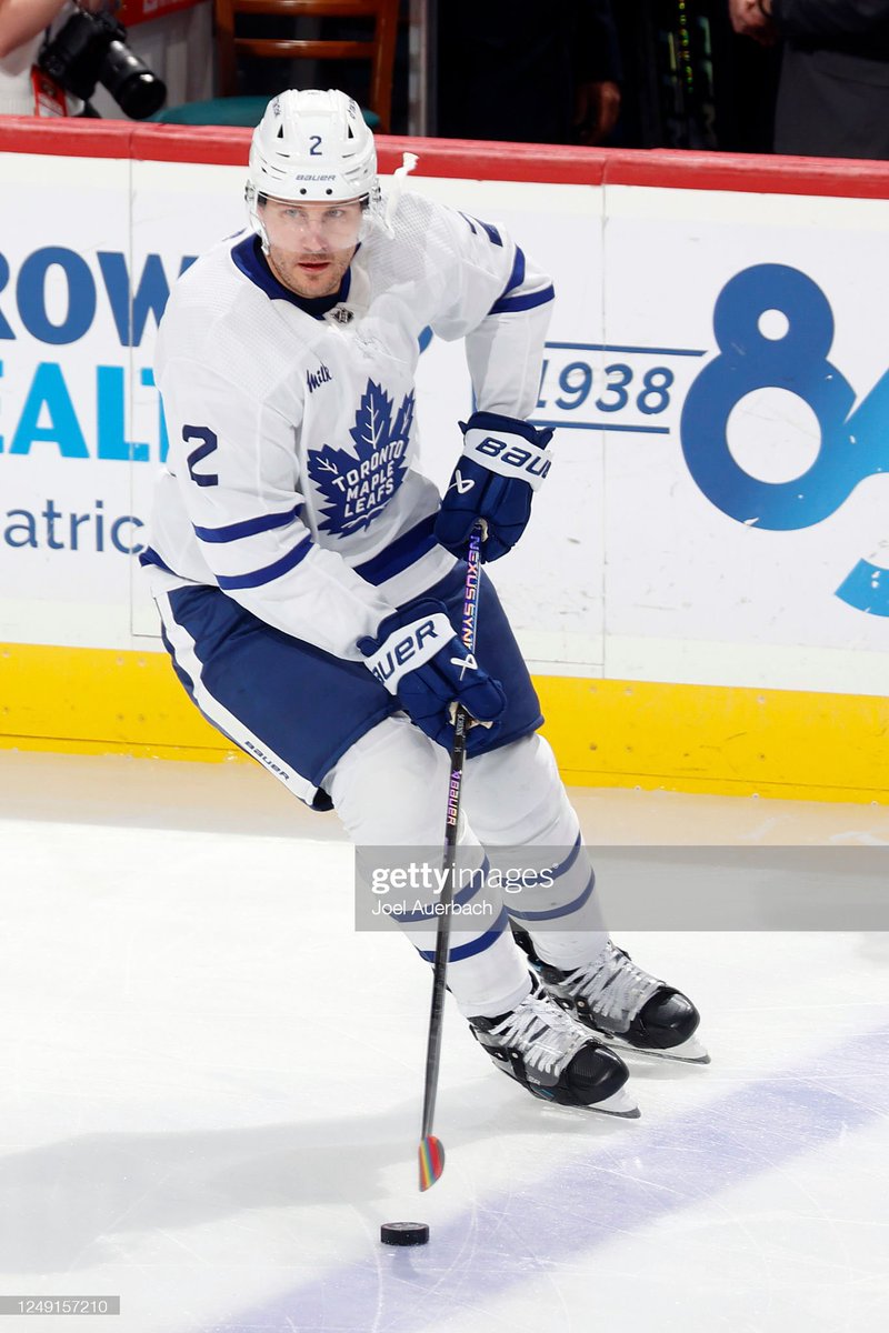 For the second time this year the Leafs are the visitors during and opposing team’s Pride night. For the second time, Leafs players (in this case, Luke Schenn and Gio) are using Pride tape in warm-ups.