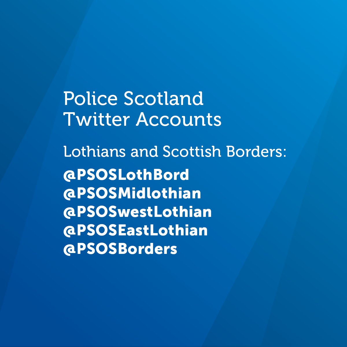 PSOSMidlothian's tweet image. We’ve changed our Twitter names in the Lothians & Scottish Borders. Our handle has changed from @MidLothPolice to @PSOSMidLothian.
See all of our profiles for Lothians & Scottish Borders, and follow for your local updates ⬇️📣