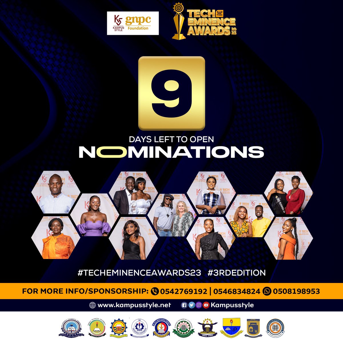 KampusStyle's tweet photo. The official countdown to release Nominations for the Biggest and Most Anticipated Students Festival in Ghana is here #TechEminenceAwards23
9Days To Open Nominations
#TechEminenceAwards23
#TUβS
#BiggestStudentsFestival
#GnpcFoundation
#Kampusstyle https://t.co/QtvOBrGEph