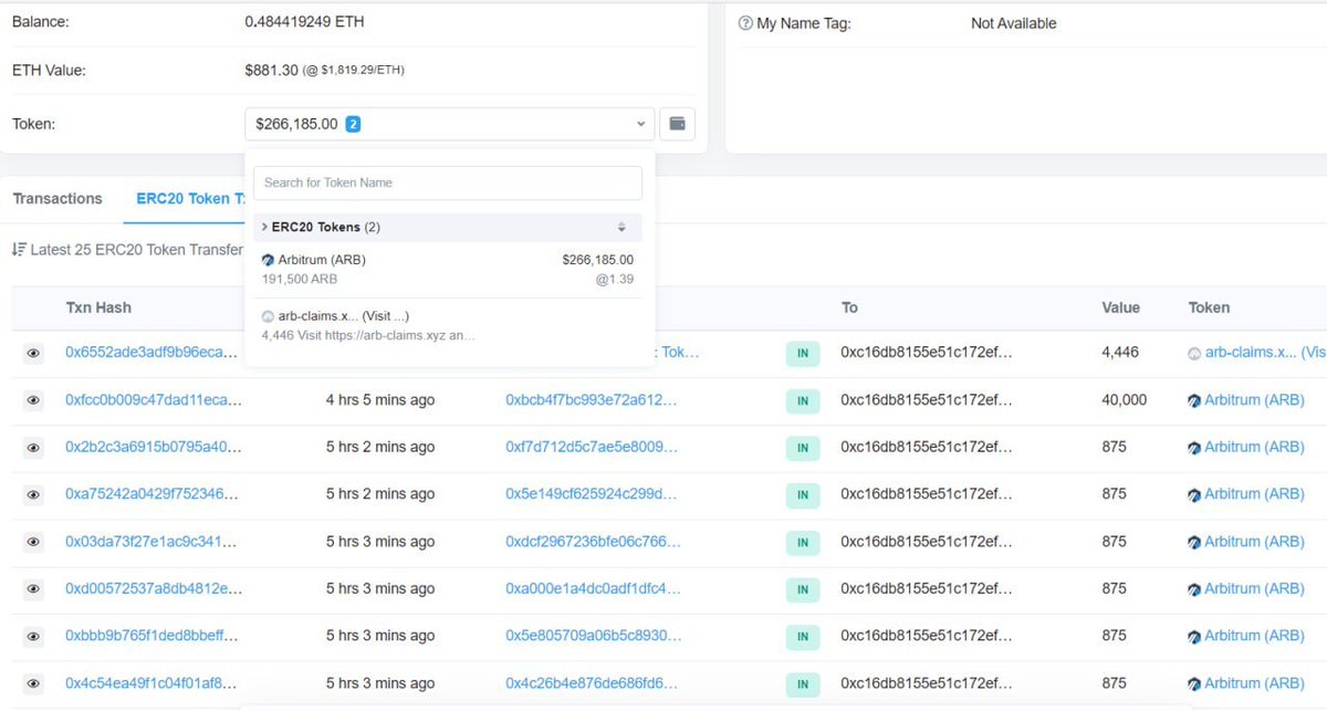 cryptokakarot's tweet photo. 💥𝐁𝐑𝐔𝐓𝐀𝐋: Una persona inteligente ha reclamado con el airdrop de #Arbitrum un total de 302.375 $ARB usando +350 wallets obteniendo un promedio de 875 ARB por wallet 🫠🔥✨

Si tenemos en cuenta que el precio medio actual de $ARB es de 1.39$ son más de +420.000$ 🥵🥵🥵 https://t.co/y34batF4wb