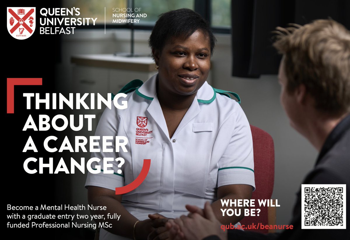 QUBSONM's tweet photo. Thinking about a career change? Are you a graduate?
Come & talk to us TOMORROW about our Graduate Entry Masters: Professional Nursing in all fields
Tues 28th Mar 5-7pm
Medical Biology Centre, QUB
Register here: https://t.co/Jb7hqGhAOZ https://t.co/3Wjn1PNczD
