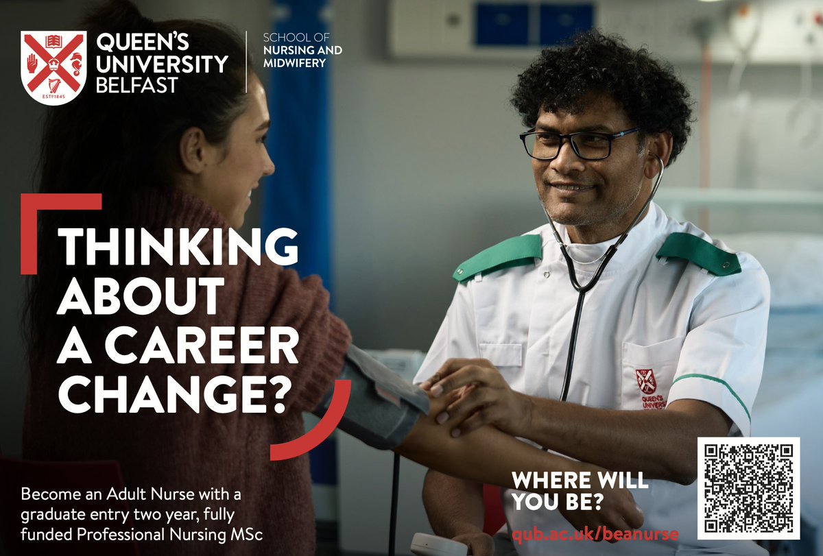 QUBSONM's tweet photo. Thinking about a career change? Are you a graduate?
Come & talk to us TOMORROW about our Graduate Entry Masters: Professional Nursing in all fields
Tues 28th Mar 5-7pm
Medical Biology Centre, QUB
Register here: https://t.co/Jb7hqGhAOZ https://t.co/3Wjn1PNczD