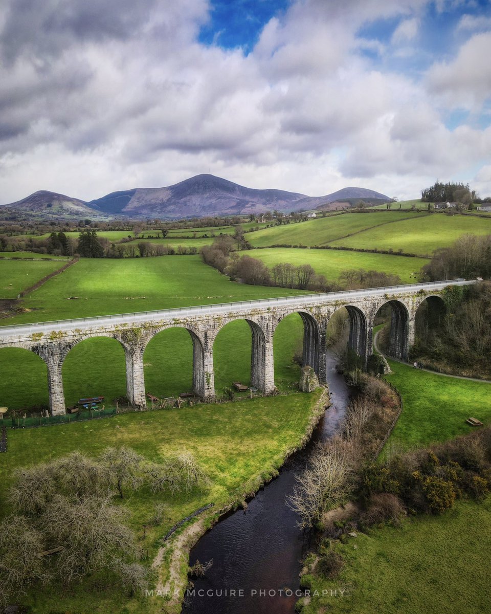 The Borris Railway Viaduct in Carlow - 60ft high and spans the Borris and Mountain River Valley with its sixteen arches supported by soaring limestone pillars is one of Ireland's best example of pioneering 19th. Century railway engineering. 📸 @MarkMcGuire_Irl