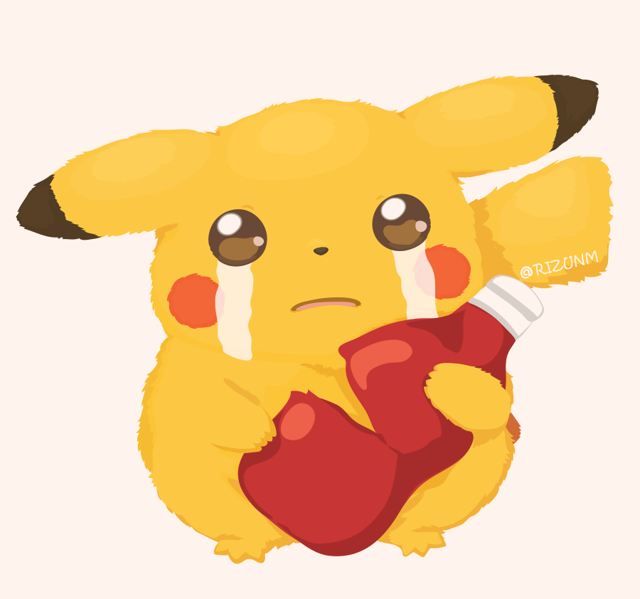 pikachu pokemon (creature) no humans ketchup solo holding simple background crying  illustration images