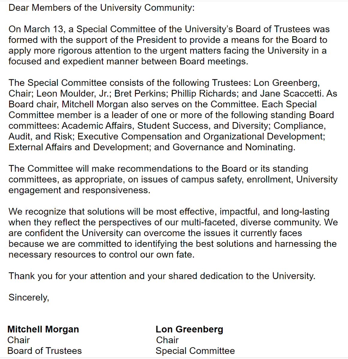 Great, I feel better already.  I am sure these committee members, none of whom currently work or study at Temple University, have everything well in hand.  'reflect the perspectives of our multi-faceted, diverse community' indeed. #TempleMade