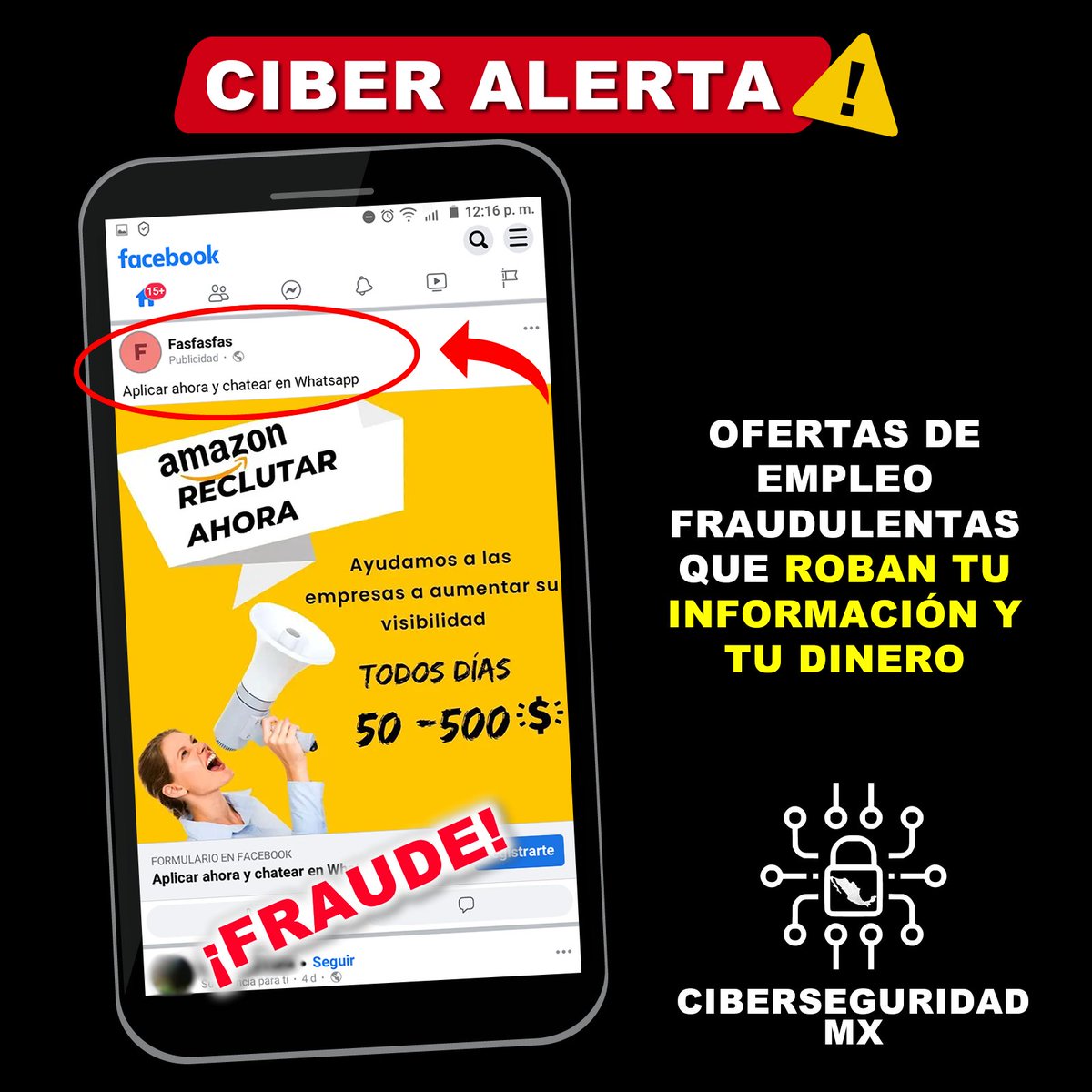 MexicoCiber's tweet photo. 🚧🚨¡MUCHO CUIDADO!🚨🚧
Cibercriminales difunden campañas pagadas de publicidad en redes sociales con ofertas fraudulentas de empleo suplantando a #SHEIN y #AMAZON, no des información, te robarán tus datos y tu dinero.
#CiberseguridadMX #InternetSeguro #NoCaigas https://t.co/c4CLeUIraC