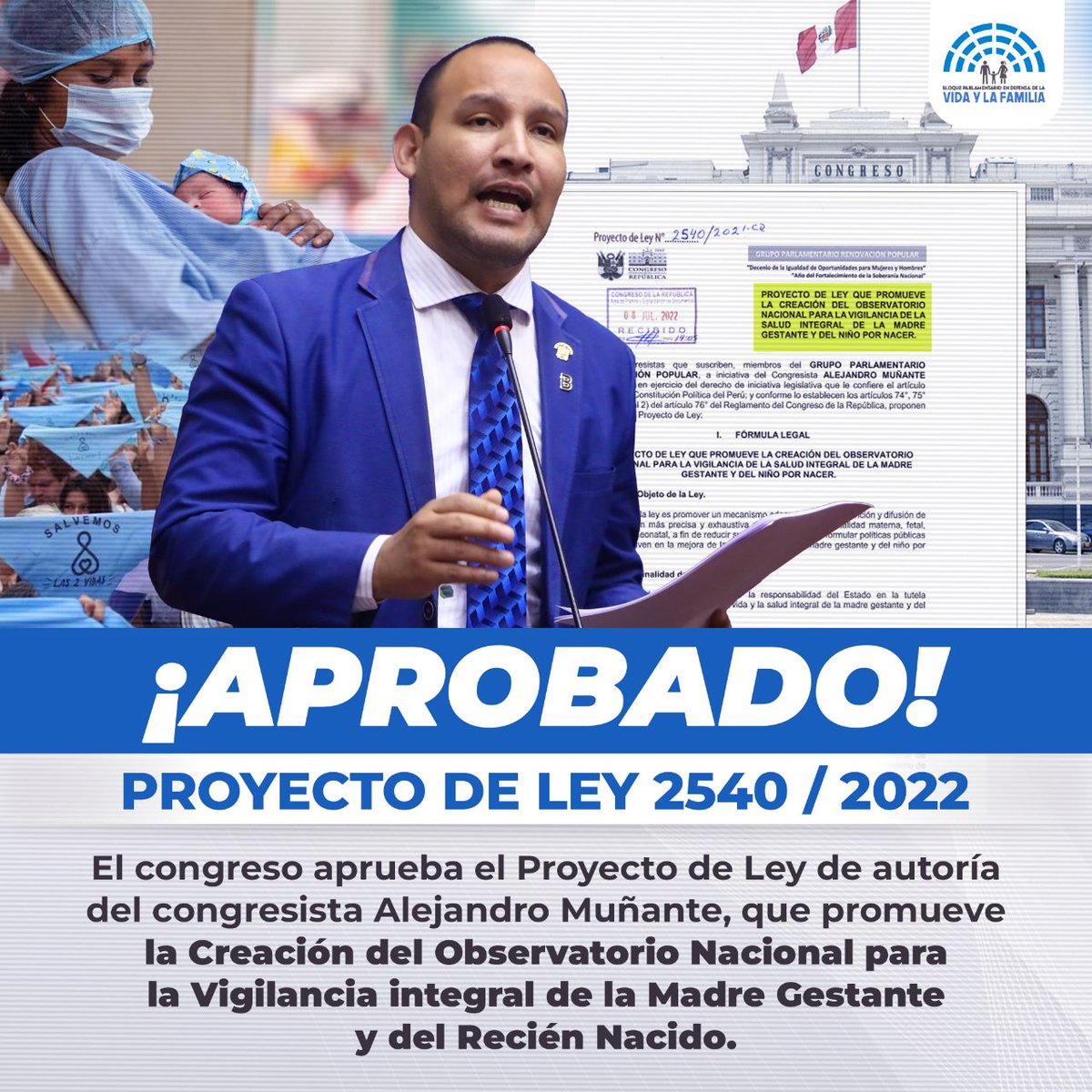BloqueVidayFam's tweet photo. 🚨 #VictoriaProVida | El Pleno del @congresoperu le dijo #SiALasDosVidas y aprobó el PL 2540 que crea el Observatorio Nacional para reducir la mortalidad materna, fetal y neonatal. Felicitamos al congresista @alejomunante por su iniciativa a favor de la vida.
#DíaDelNiñoPorNacer https://t.co/lqPyyelssY
