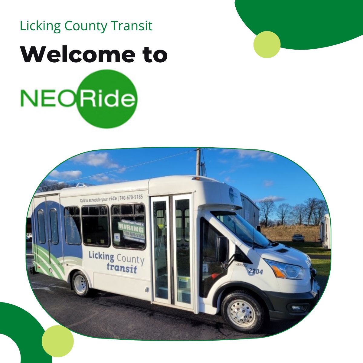 NEORideTransit's tweet image. Growing, Growing, Growing! 

Say hello to our newest member of NEORide @LCTransit! 👋 

NEORide now has 25 members. 🎉