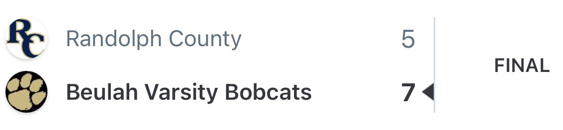 Beulah vs. Randolph County
Area Game #1
Senior Night
Beulah - 7
RC - 5
Final