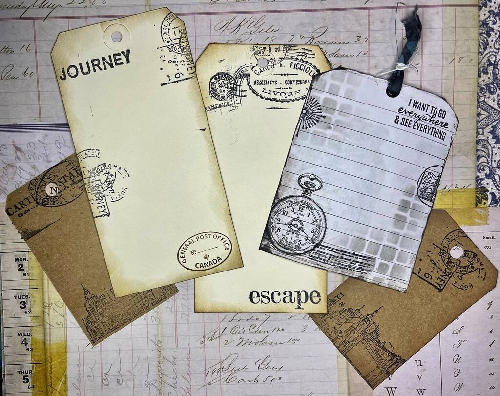 Day 24: in travel album mode, so made a bunch of travel tags. #travelephemera #journaling #dailydocumenting  #travelersnotebook #junkjournal #memorykeepingplanner #takingnotes #enjoythejourney #memorykeeping #the100dayproject #the100dayproject2023 #100da… instagr.am/p/CqJmD6WOL-M/