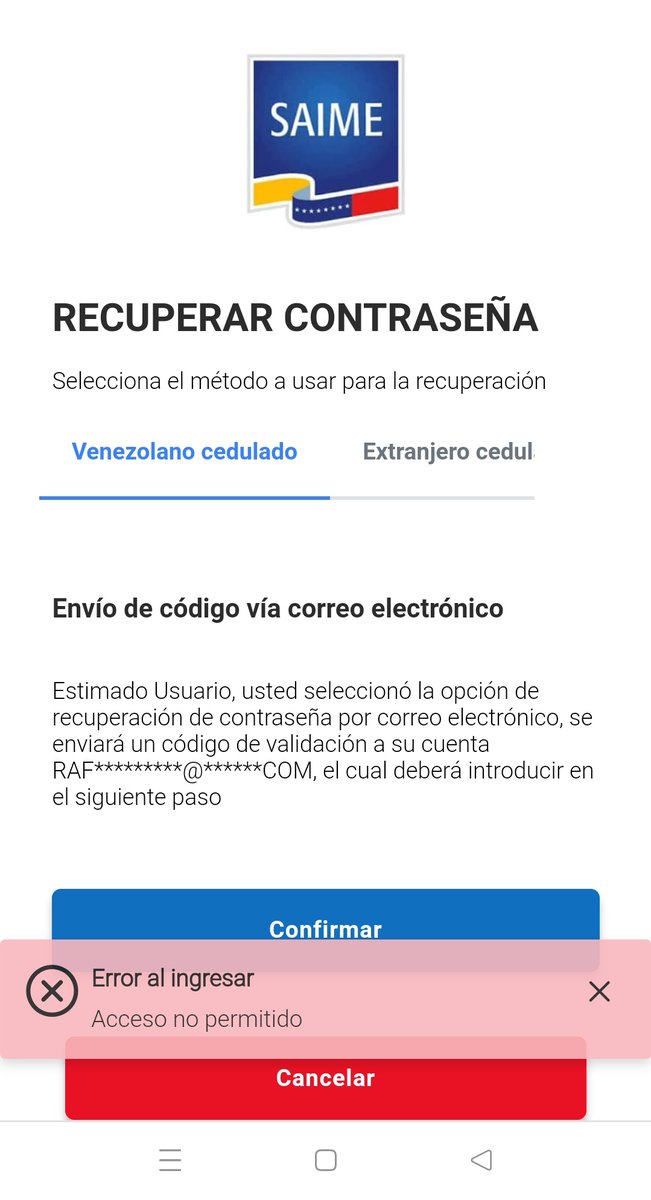 rafaelgainza's tweet photo. @VenezuelaSaime Y si te sale acceso no permitido como haces ? https://t.co/xF6epTszcY