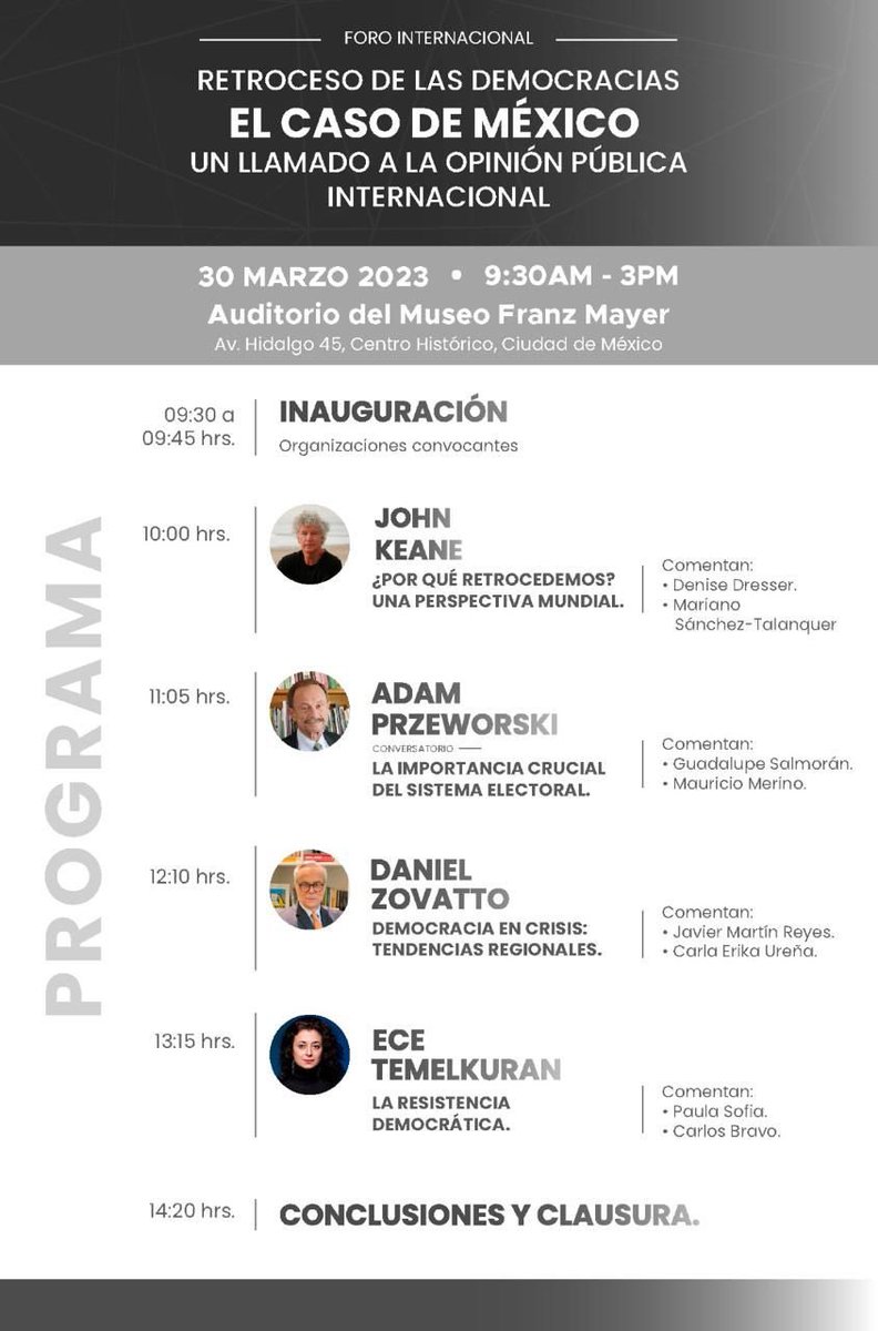 itzelortizz's tweet photo. Ya viene el Foro Internacional “Retrocesos de las democracias: el caso de México”, con la participación de @ETemelkuran         @Zovatto55 @AdamPrzeworski @jkeaneSDN. Convoca el @IETD_MX y 90 organizaciones más.

Una oportunidad para reivindicar la razón en tiempos de populismo. https://t.co/q99gfydfhN