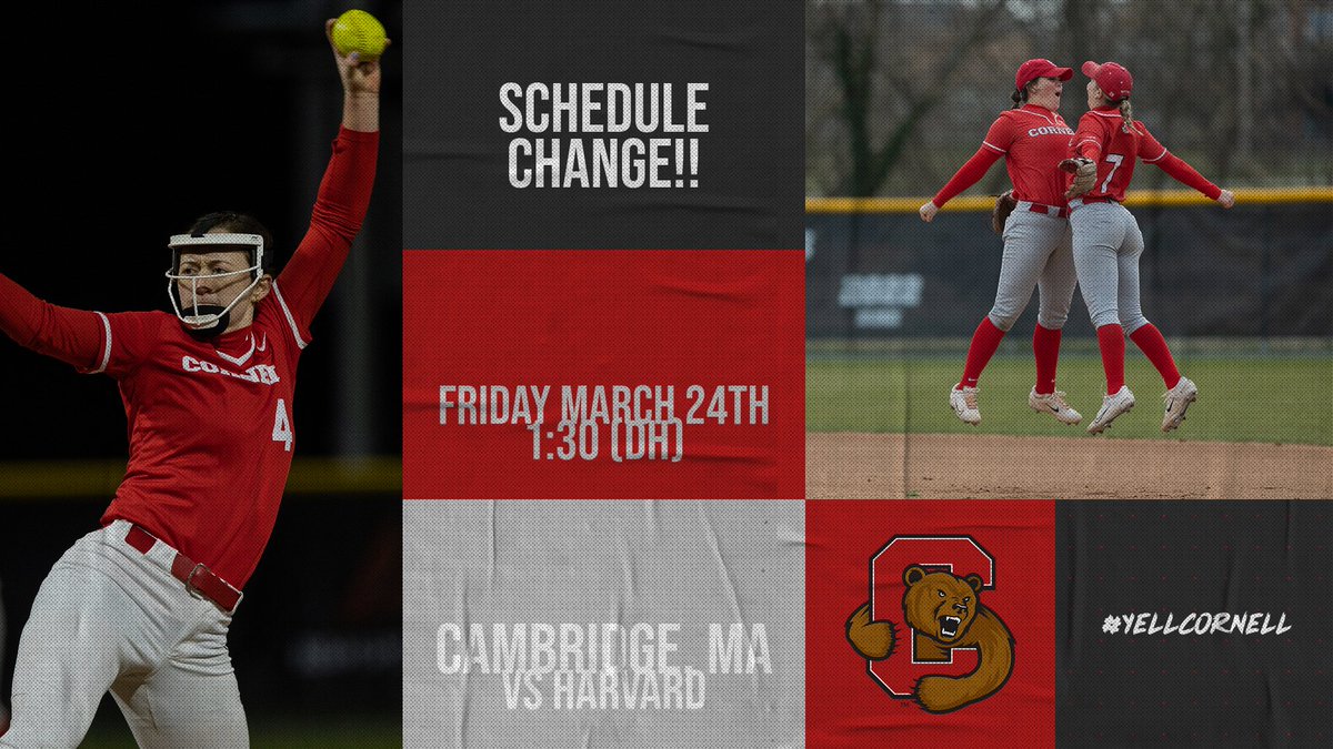 CornellSoftball's tweet photo. Schedule Update!!! 

We will now play two tomorrow @ Harvard. https://t.co/g6iQMwGhe4