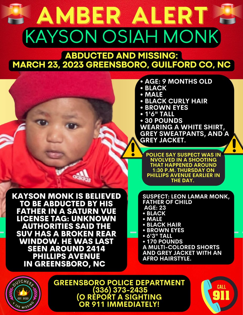 #AMBERALERT #GreensboroNC #GUILFORDCOUNTYNC #KaysonMonk #SHARE #RT #BOLO
missingkids.org/poster/AMBER/3… @ArcticfoxTrue @chasingtruth_ @MichelleMackl11 @millieNBama @OverlookingEyes @bashleyyy420