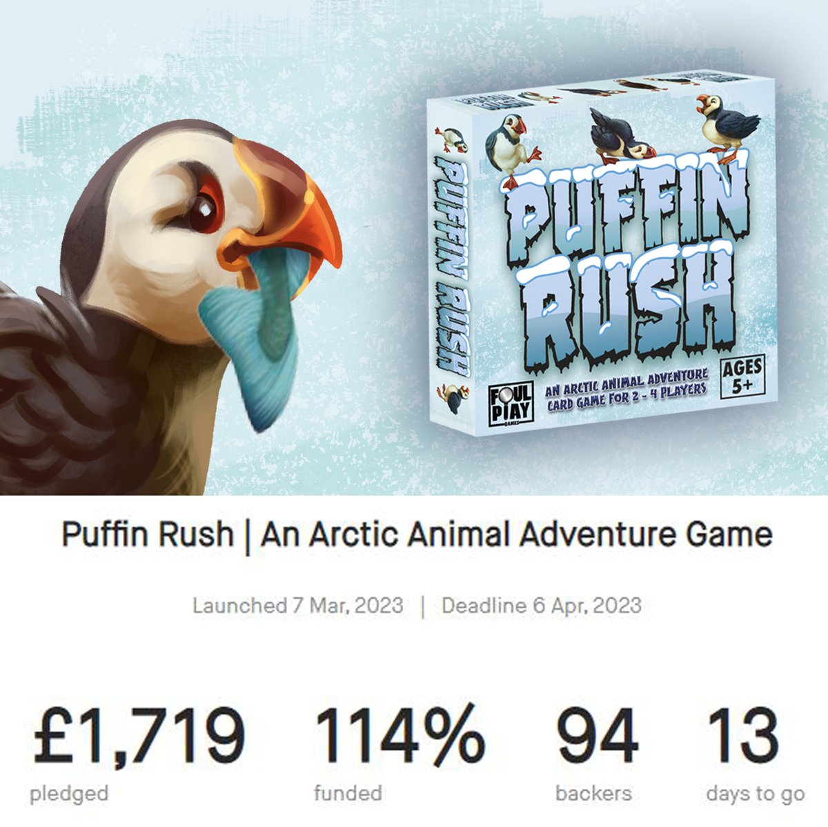 foulplaygamers's tweet image. Evening Puffins!
It's been another lovely day on Kickstarter as we edge closer to the 100-backer mark.
Thanks to all our stunning backers &amp;amp; supporters so far. Especially those of you on Twitter! 
It's been great to chat to you about the game and the support has been amazing.