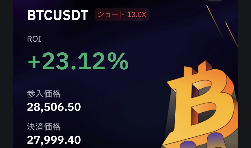 起きたら決済されてた！！
最近だけで見るとプラスだけどトータルは負けてる方が多いと思うw
#BTC