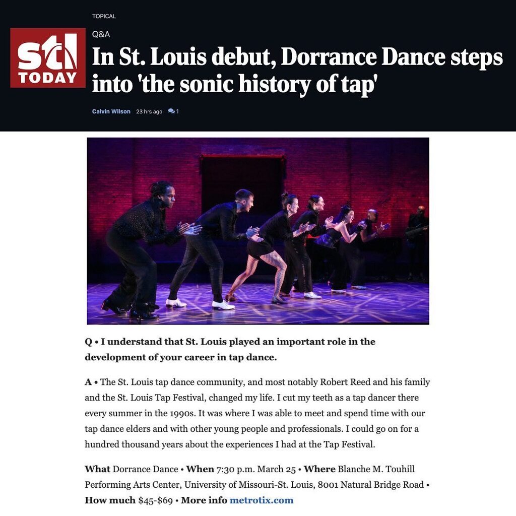 Dance St. Louis (@dance_stl) on Twitter photo "Whether you’re a fan of tap dance or a newcomer, <a href="/dorrancedance/">Dorrance Dance</a> is well worth seeing for its imaginative approach to the art form largely rooted in African American culture." Wonderful Q&A by the <a href="/stltoday/">St. Louis Post-Dispatch</a> ‘s Calvin Wilson with Dorrance Dance's Michelle… instagr.am/p/CqJ4bG1jWNP/ "Whether you’re a fan of tap dance or a newcomer, <a href="/dorrancedance/">Dorrance Dance</a> is well worth seeing for its imaginative approach to the art form largely rooted in African American culture." Wonderful Q&A by the <a href="/stltoday/">St. Louis Post-Dispatch</a> ‘s Calvin Wilson with Dorrance Dance's Michelle… instagr.am/p/CqJ4bG1jWNP/