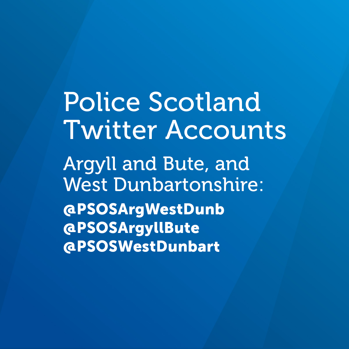 We’ve changed our Twitter names and handles in Argyll &amp; West Dunbartonshire. This account is no longer in use. 

Please follow <a href="/PSOSArgyllBute/">Police Scotland Argyll & Bute</a> for your local updates 📣