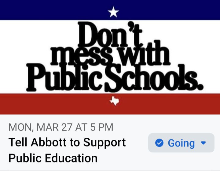 🤬📣Governor Greg Abbott is coming to Denton Monday March 27 to give a speech at Denton Calvary Academy to promote his plan to move public money from public schools to private schools. Join the protest outside at 5pm!

Click the FB link for more info:
fb.me/e/JfubcG1S