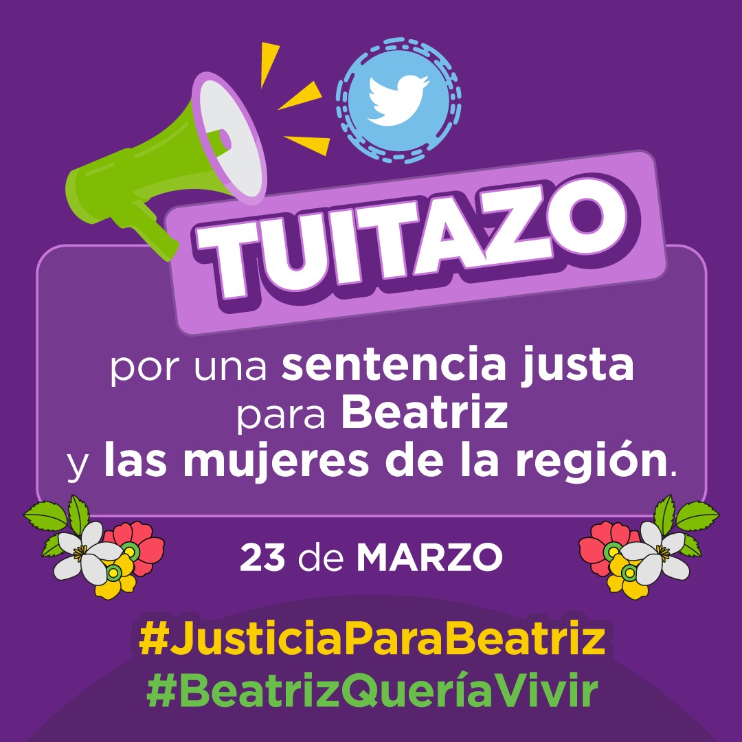 Ante la campaña de desinformación de grupos antiderechos, tomamos las redes para contar la verdadera historia de Beatriz. 📣✊🏾

⏰ 7-8 PM (hora Centroamérica)

¡Esperamos una sentencia justa por su memoria y su legado, una que garantice #JusticiaParaBeatriz! 💜💚