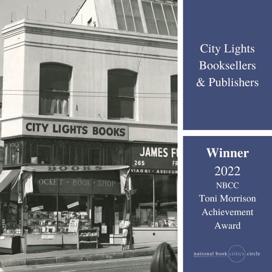 Congratulations to <a href="/CityLightsBooks/">City Lights Books</a>, the recipient of this year's Toni Morrison Achievement Award!! #nbccawards