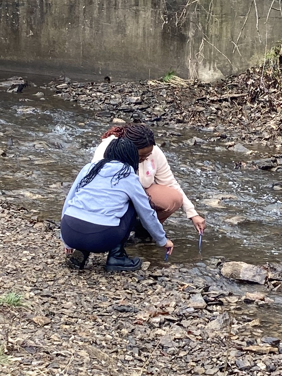 Students <a href="/WRidgeMS/">Westridge MS</a> investigating pH, conductivity,and temperature at the creek <a href="/FriendsoftheKaw/">Friends of the Kaw - Kansas Riverkeeper</a>