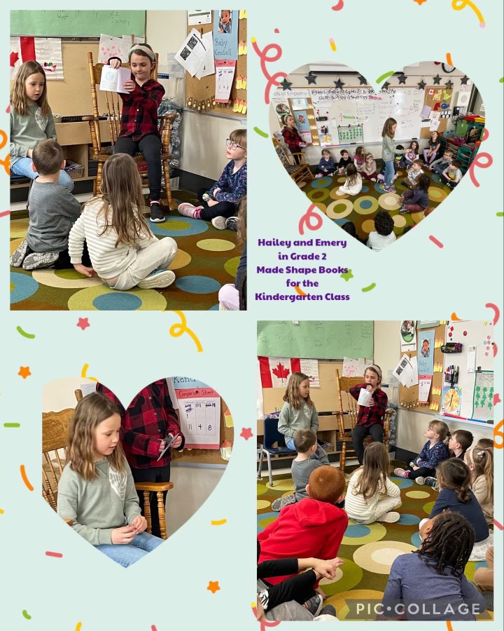 sjfgator's tweet photo. Two of our Gr. 2 students made a shape book for the Kindergarten class. To top it all off, today they visited the FDK’s to read their books to the class. #RoleModel #LiveWithOpenArms https://t.co/HAJqvWXGut