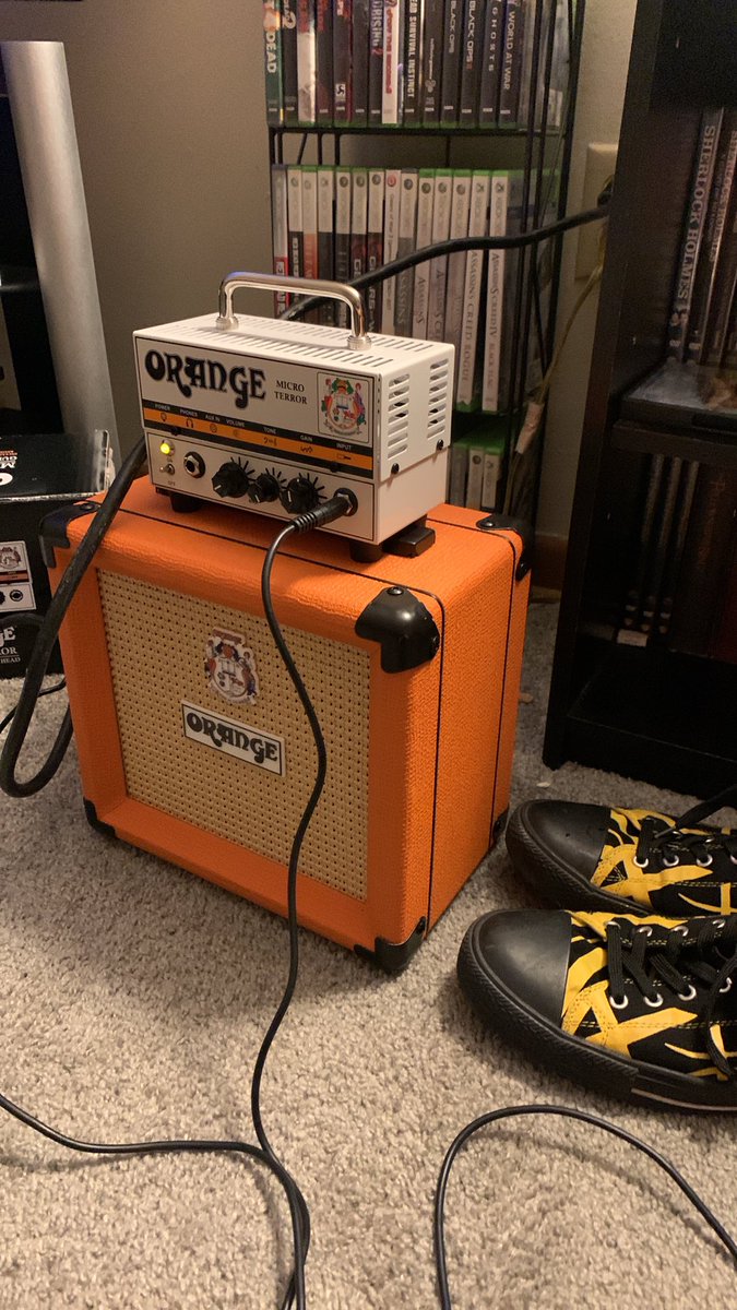 Play time this evening. I love this little guy! #orangeamps #evhgear #evhguitars