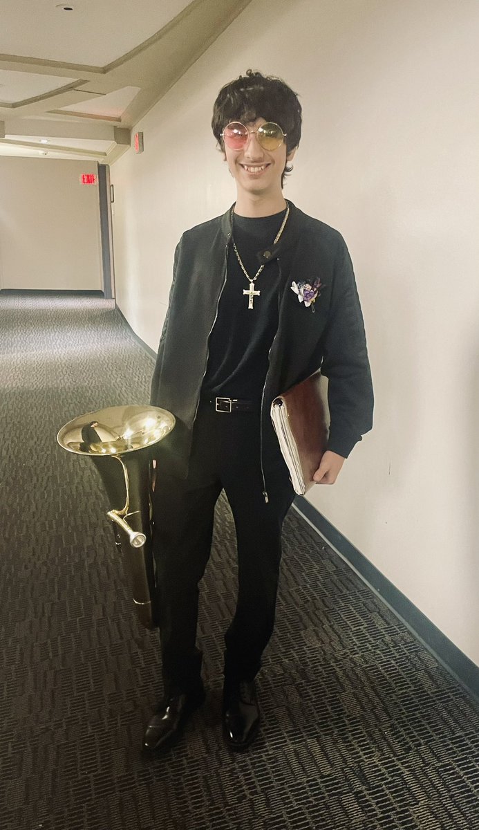 That sure is one hefty music folder! Last night at the Kaleidoscope concert I found out why groovy 9th grader Corey Agosto is always composing music in French class. Corey sang w/3 different groups, &amp; then played cello, piano &amp; baritone w/5 more groups!! #bravo #BPatriotProud