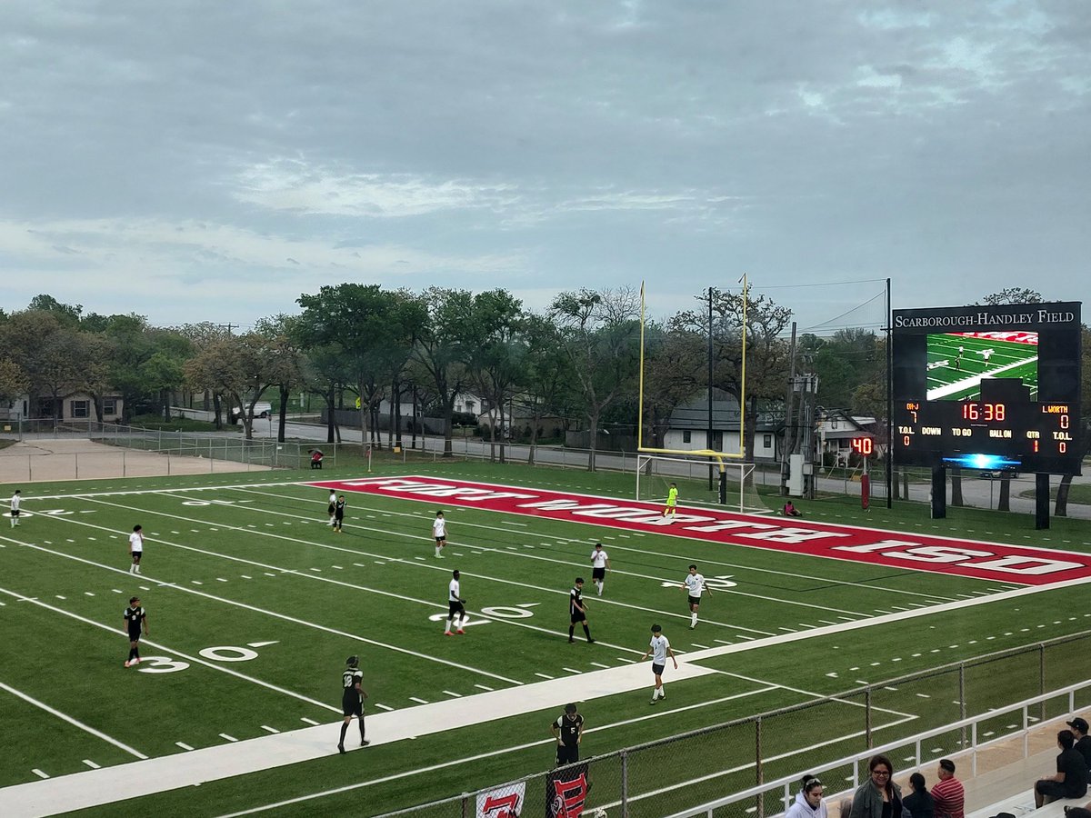 It's soccer playoff time. Bi District round of the Texas High School soccer playoffs. At Scarborough Handley Field in Fort Worth, Diamond Hill Jarvis leads Lake Worth 7-0.