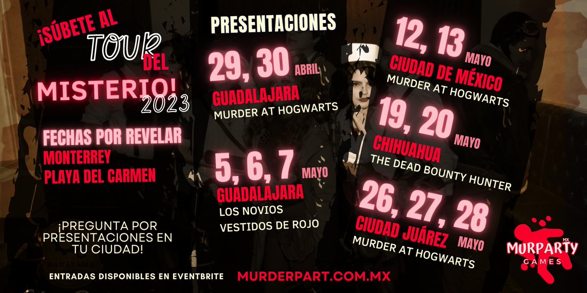 murpartymx's tweet photo. 📣 ¡Anunciamos el tour 2023!

Estaremos de gira en las principales ciudades de México. ¡Si quieres que visitemos tu ciudad, mándanos mensaje para negociar las fechas! https://t.co/zBA2lTFTyC