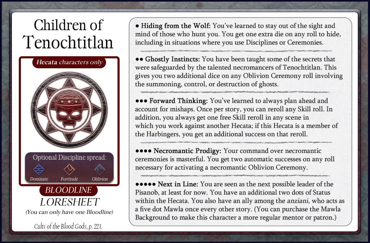 Varrishan's tweet image. Just a reminder that I have most of my free creations that I&apos;ve made for #VtM #V5 up for grabs on my Google Drive at drive.google.com/drive/folders/…

This includes moodboards (from free sources), backgrounds, Tremere House symbols and Hecata Bloodline loresheet cards!

#vamily