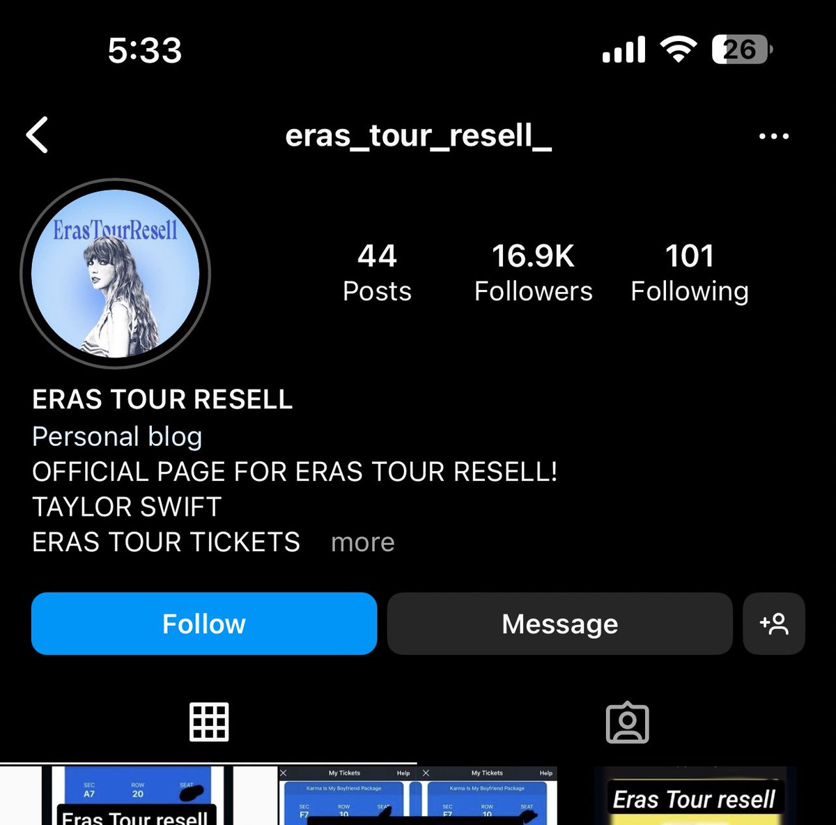 ErasTourResell's tweet photo. Another account is pretending to be us to scam people but this time it is over on instagram.
This is a reminder that THIS IS OUR ONLY ACCOUNT!!!!! Any other account claiming to be associated with us is a scam!!! Please report this instagram account!!! https://t.co/4In98PpoD4 https://t.co/vGSVgsKjUO