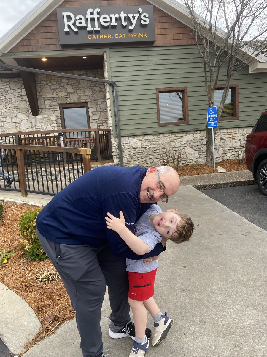 Introducing my oldest grandson to my favorite sit down restaurant in Bowling Green, Rafferty’s! Jackson had a grilled cheese and french fries which he thoroughly enjoyed.  Great food, great service, and great people. The payoff, a big hug.