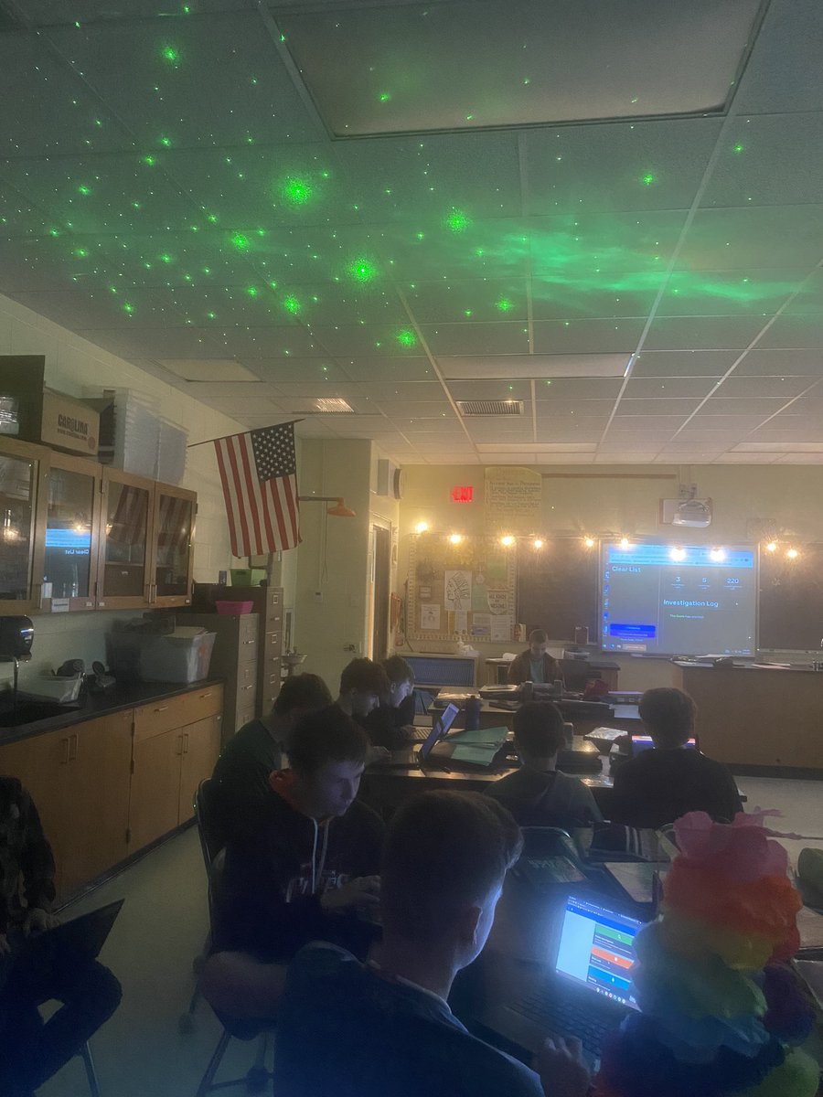 sciwithmrse's tweet photo. Today’s quiz review took us to a far off galaxy. The space lights were a big hit! https://t.co/y8aCVZlyoo