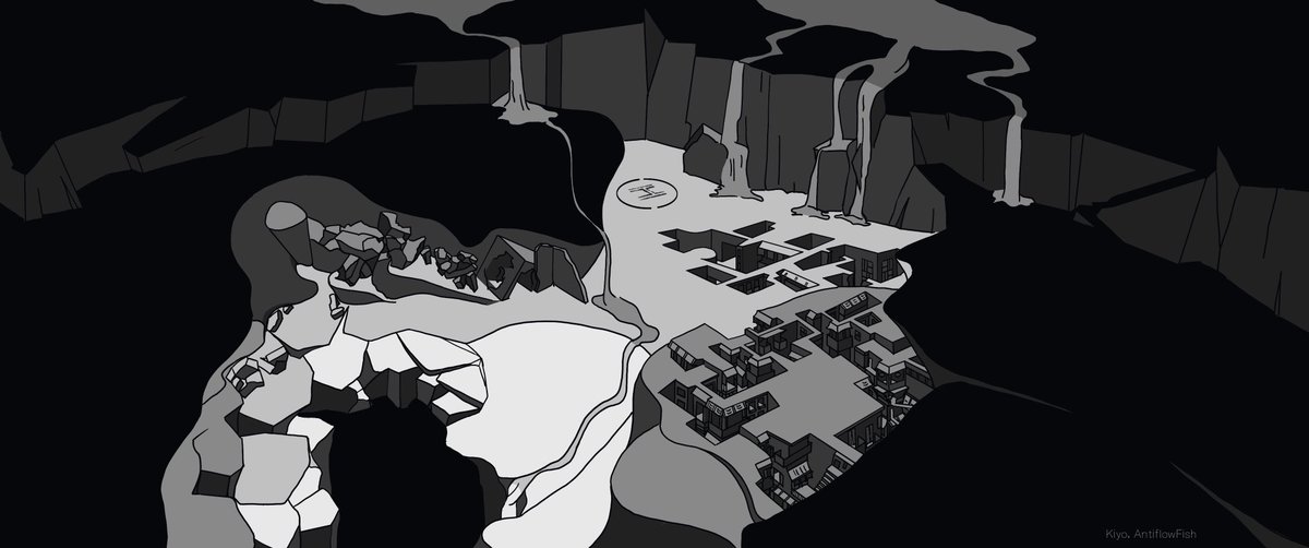 kiyoluu's tweet photo. background art: Antiflow Zone #AntiflowFish

The unpredictable weather of the abyss causes frigid cold or scorching heat in the Antiflow Zone. The residents here are mostly demons, with a few humans. They've carved out a hollowed-out residential area that descends downward. https://t.co/jVxWiKok5Z