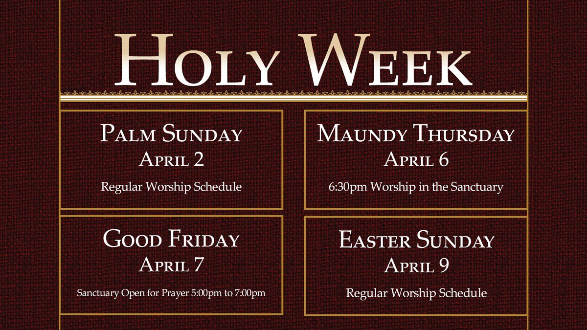 clearlakeumc's tweet photo. Join us at CLUMC as we celebrate Holy Week! From April 2nd through April 9th, we will be providing special sermons focused on Jesus's coming into Jerusalem, his death, and his rebirth, with a special prayer opportunity on Good Friday. We are looking forward to seeing you! https://t.co/BmULyBJFeW