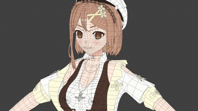 モデリングほぼ完了～!!あとは髪の毛もっとイジって終わりかな!ライザ3やりたくてたまらないけど我慢!我慢!#blender #b3d #MMD 