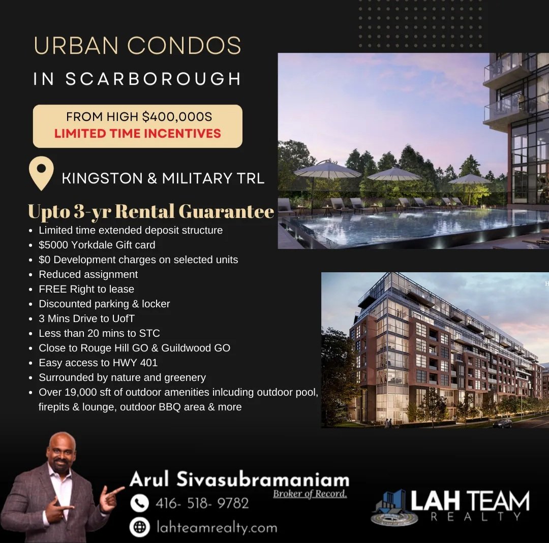lahteamrealty's tweet photo. Avail amazing incentives on this awesome condo in a high demand area of Scarborough at Military Trail and Kingston Rd. Limited time special incentives. Call Arul today at 416-518-9782.

#lahteamrealty #realestate #preconstruction #condosforsale #newconstruction #scarborough https://t.co/8qEyqEotTq