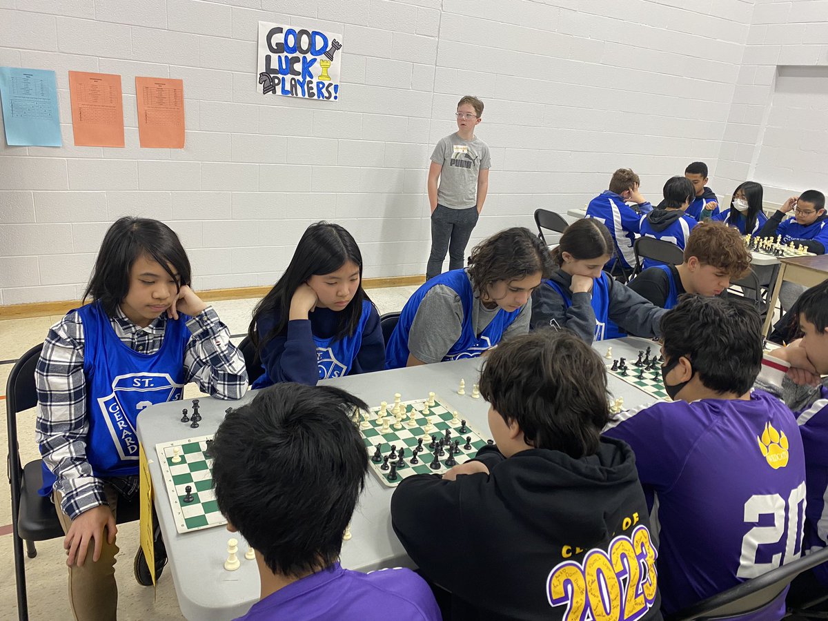 Mrs_Eng1ish's tweet photo. Our intermediate chess team had a blast competing at the MS Family Tournament. Thank you @stjeromedpcdsb, @MrsDimaapi and Mrs. Burnham for all of your hard work making this incredible event happen! So proud of these guys who made it to the quarter finals. #letsgogryphons https://t.co/yuUZ3OgtYM