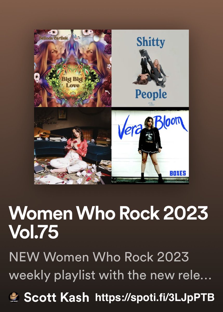 NEW #WomenWhoRock playlist with new releases by @FrankiLoveMusic @riannedowney_ @LizTyle86714381 @KendraDantes @AiramFMmusic @karenhardingmus @thecaveslinkies +MORE #Spotify spoti.fi/3LJpPTB #NewMusic2023 #Pop #Alt #Rock #Blues #RnB #rtitbot @rttanks #SpotifyRT