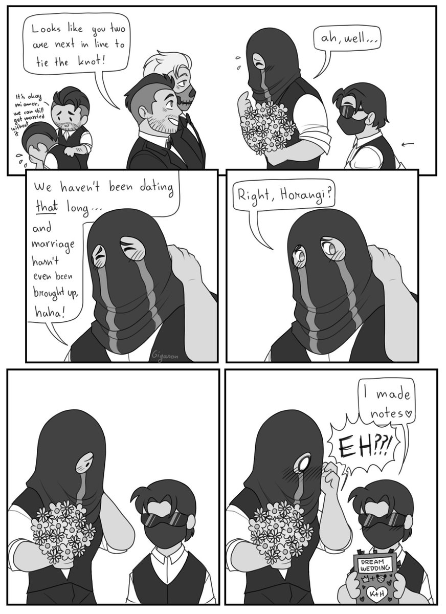 gigasonklara's tweet photo. Wedding bouquet toss, featuring #Ghostsoap and #Korangi, with guest appearances from #Alerudy and #Nikprice + farah and Gaz because I love them
This comic is also a huge thank you for 2k followers! Here's to many many many more shenanigans with these guys💖 https://t.co/4YCjQydZyw