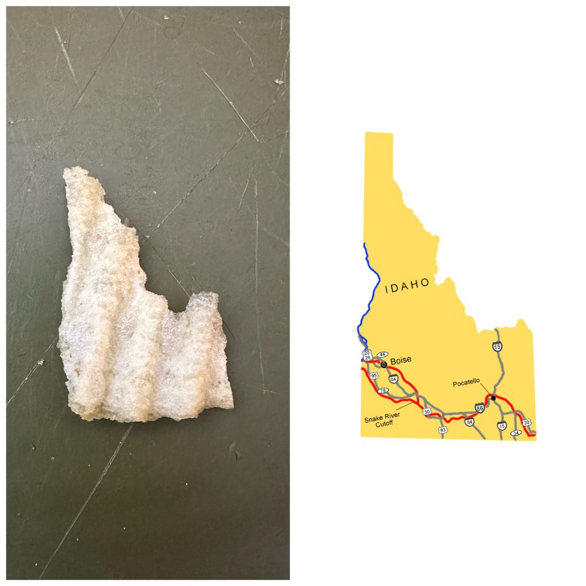 shelbster0's tweet photo. @LAYS is there some kind of prize for finding the state you live in, in chip form? #idaho https://t.co/otwfgIGHRp