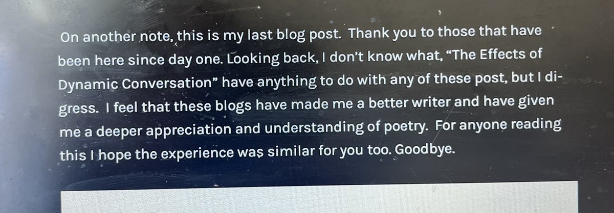 My students are in a poetry blog exchange with other students across the country. They wrote their last post this week, and I found this at the end of a post. Poetry matters! #TeachLivingPoets #aplitchat