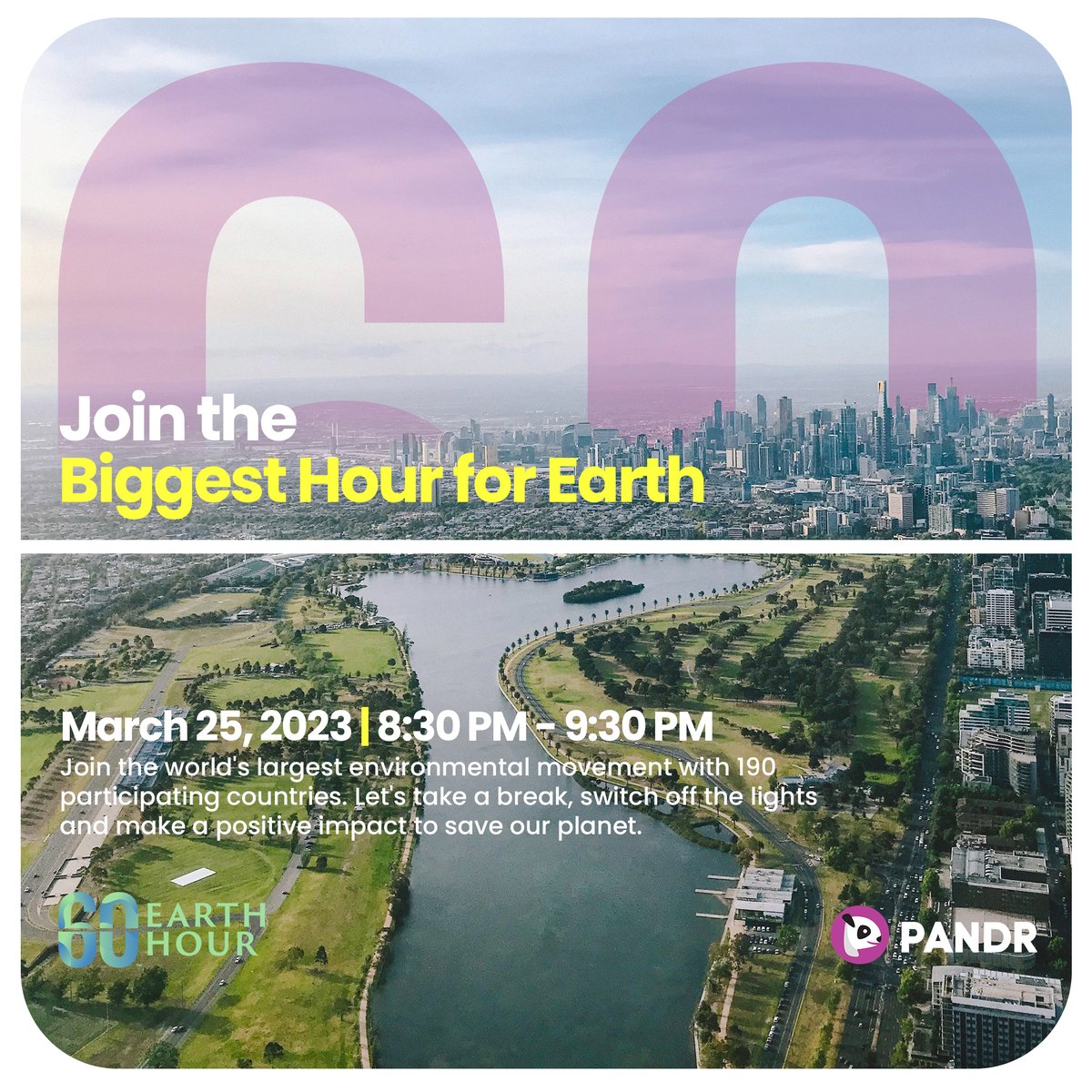 Pandr_Australia's tweet photo. Join us for Earth Hour 2023 by switching off the lights and making a positive impact to save our planet! 🌍 #EarthHour #BiggestHourForEarth #MyHourForEarth https://t.co/97aTsIW5Vf
