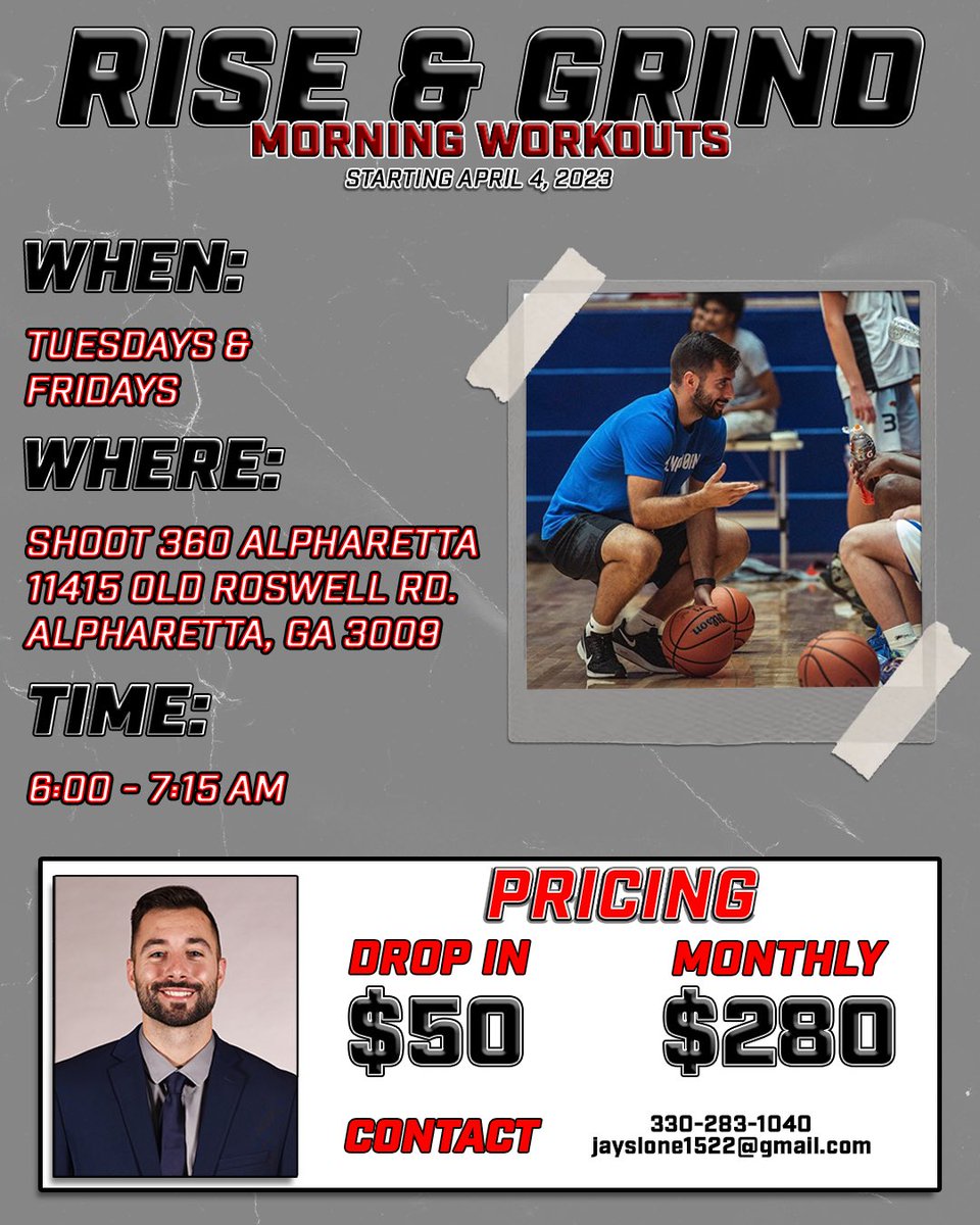 RISE &amp; GRIND‼️

DM’s open. Let me know if you want to come through.

Starting Tuesday April 4, 2023.