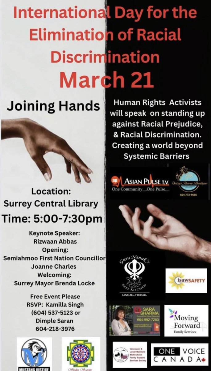 Thank you: @asianpulsetv,One Voice Canada,@lamstudentsociety, @shaktisociety,@gnfkcanada,
@movingforwardfamilies-holding space for conversations on In. Day for the Elimination of Racial Discrimination. Honoured to have been a part of the panel w/ community changemakers in Surrey.